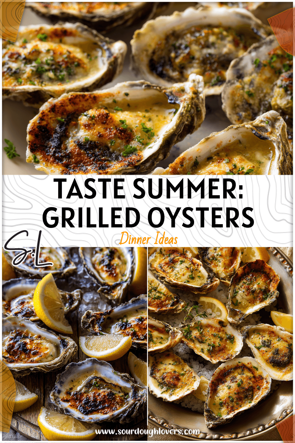 Plate of lemon butter grilled oysters served with lemon slices on a summer table, ideal for easy oyster recipes.